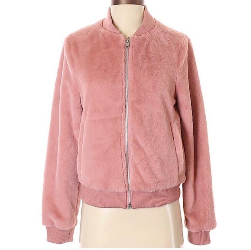 forever 21 pink faux fur bomber jacket